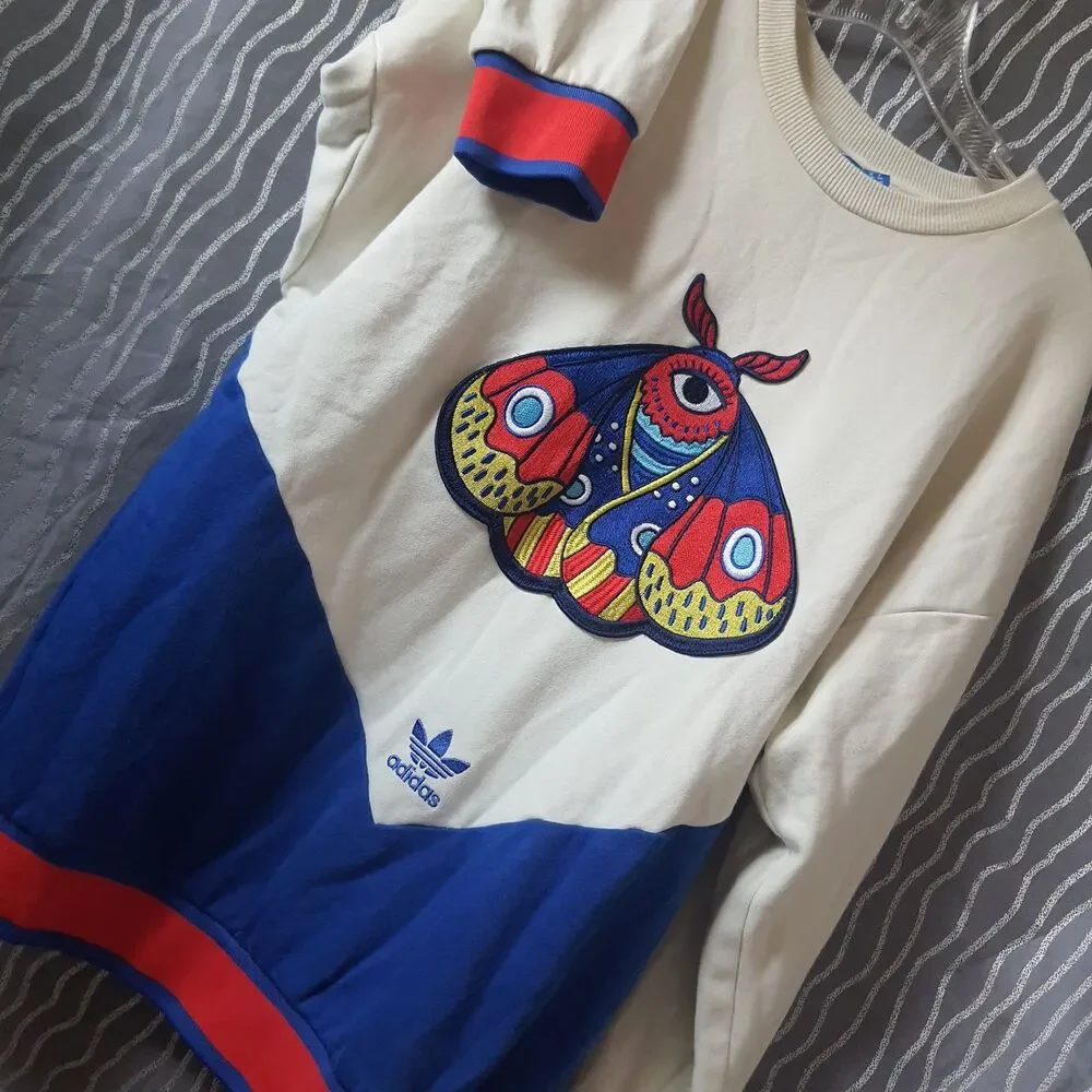 Adidas Embellished Arts Knit Sweater Mens Small Evil Eye Moth Embroidered